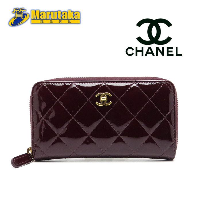 ★本物シャネルエナメルコンパクト財布★ CHANEL（シャネル） 送料無料 エナメル ラウンドファスナー コンパクト