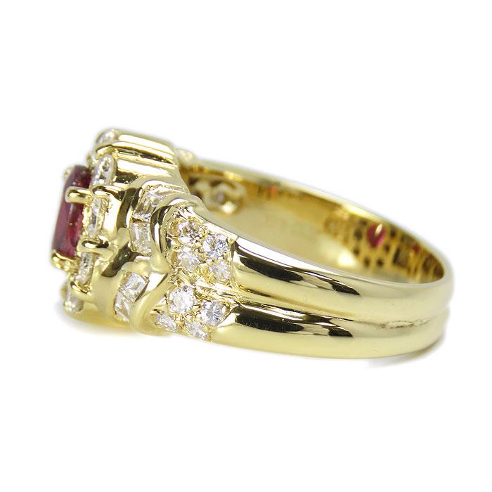 送料無料 K18 1.12ct ルビー ダイヤモンド リング 14.5号 鑑別書付 