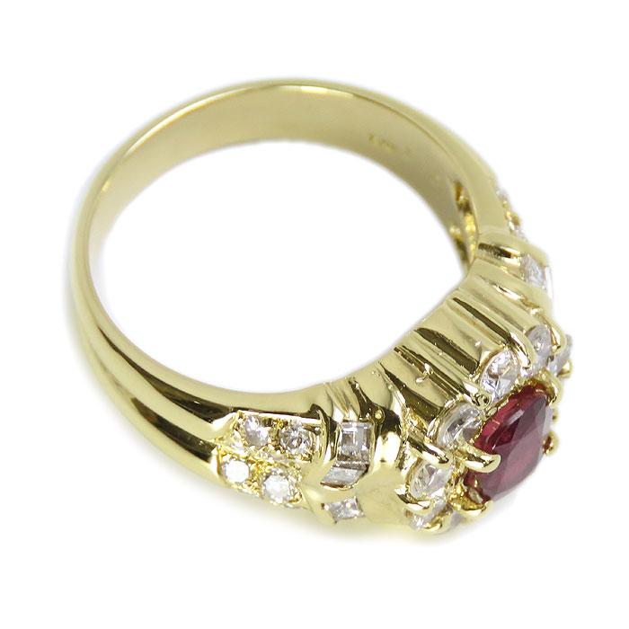 送料無料 K18 1.12ct ルビー ダイヤモンド リング 14.5号 鑑別書付 