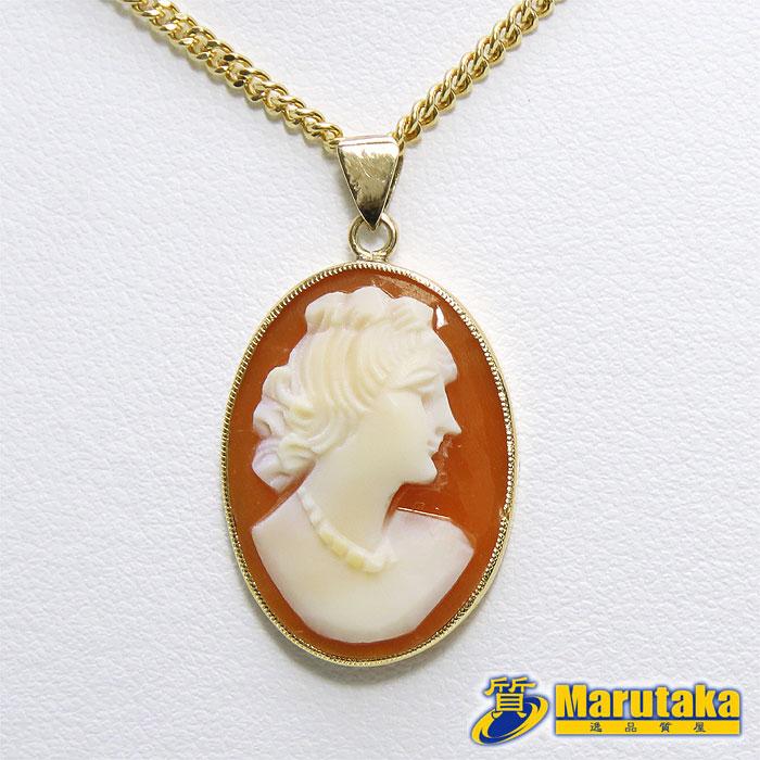 送料無料 K18 カメオ ペンダントトップ 約42cm LASOMA チェーン 