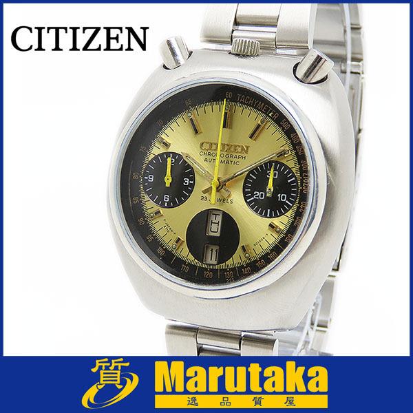シチズン　チャレンジタイマー　ツノ　金色文字盤　美品 CITIZEN（シチズン） 送料無料 ツノ クロノグラフ チャレンジタイマー