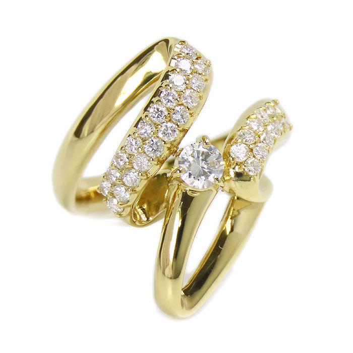 K18 ダイヤモンド リング】14.5号 イエローゴールド 指輪 ウェーブ