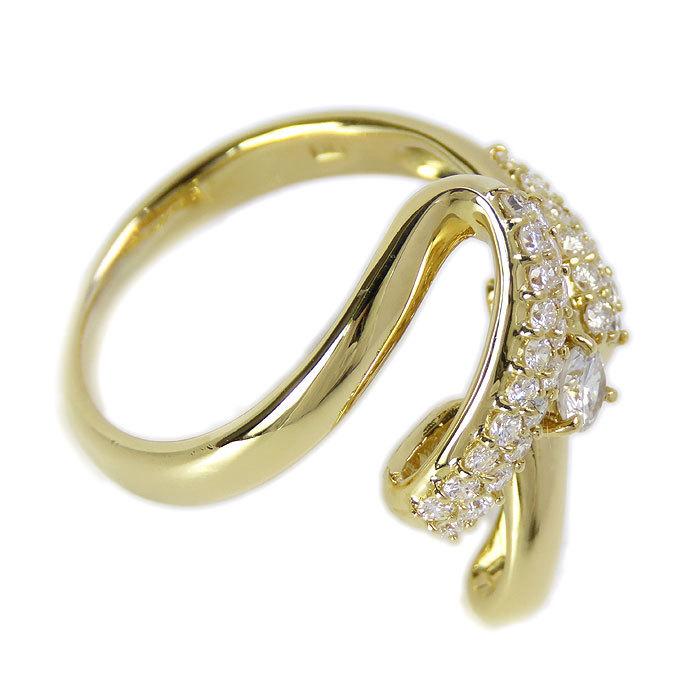 セール♡K18 ダイヤモンド ウェーブリング 指輪 ゴールドジュエリー10.5号 K18 ダイヤモンド リング】14.5号 イエローゴールド 指輪 ウェーブ