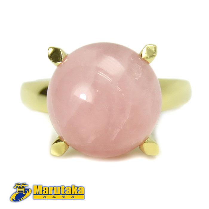 送料無料 K18 12.2mm ローズクォーツ リング 11号 ソーティング付 指輪