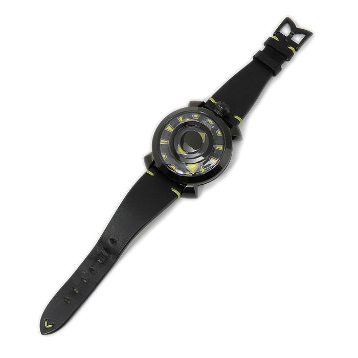 送料無料 GAGAMILANO ガガミラノ マヌアーレ48mm ミステリーユース 9092 メンズ 自動巻 腕時計 ブラック×イエロー 逸品