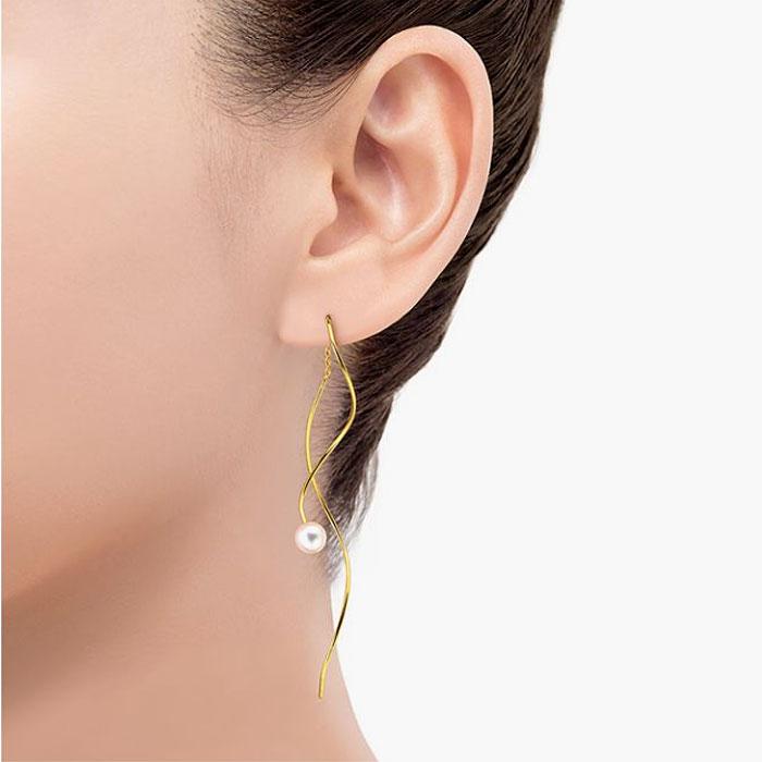 TASAKI 送料無料 淡水真珠 ピアス EC-3679-18KYG ロング 曲線 TASAKI 送料無料 淡水真珠 ピアス EC-3679-18KYG ロング 曲線