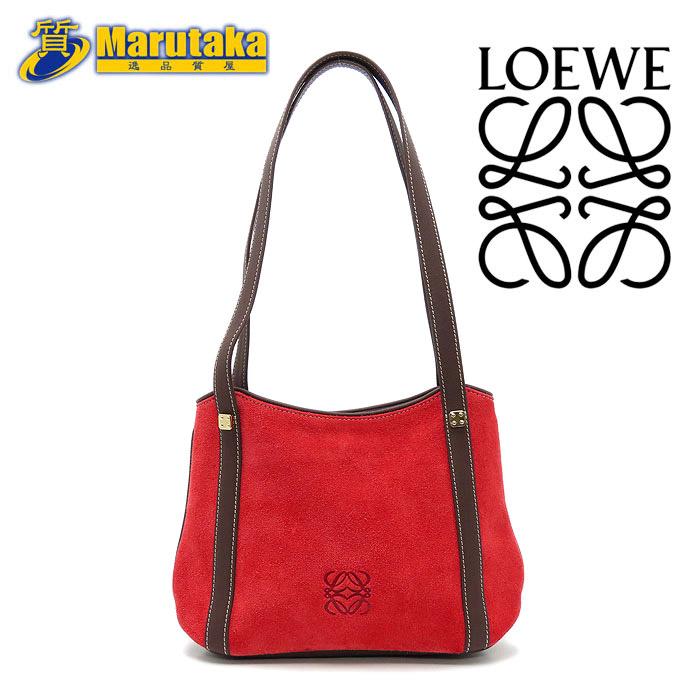 LOEWE 送料無料 ロエベ セミショルダーバッグ スエード×レザー 朱色 