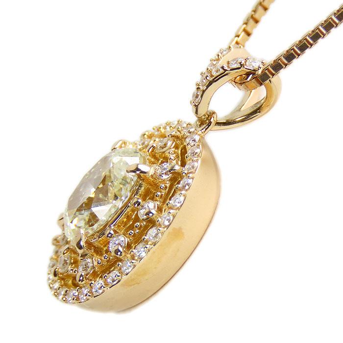 K18PG 1.007ct ダイヤモンド ネックレス】鑑定書付 L/SI2/オーバル