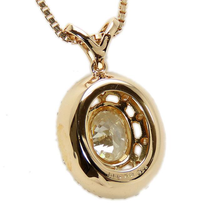 K18PG 1.007ct ダイヤモンド ネックレス】鑑定書付 L/SI2/オーバル