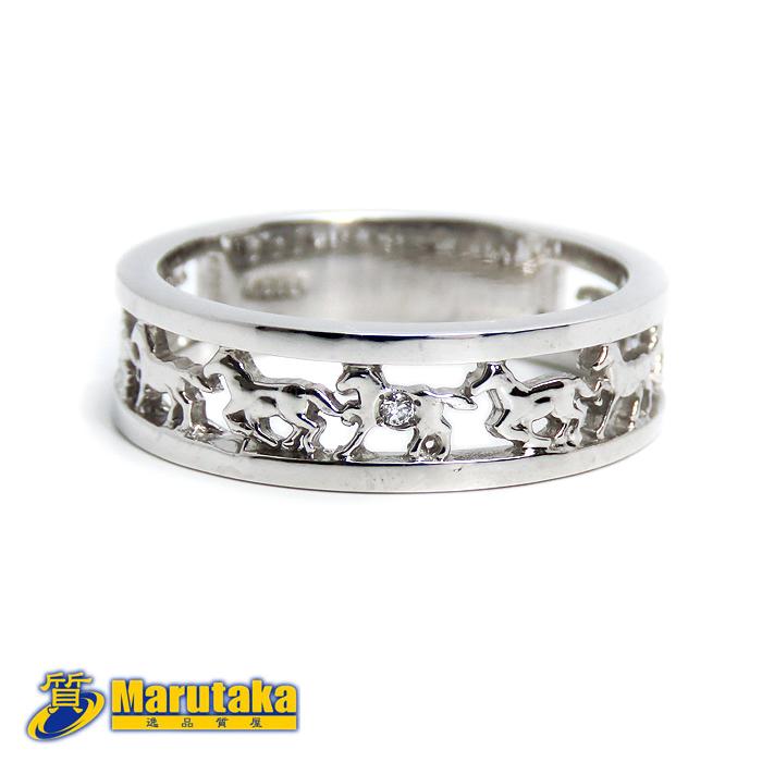 送料無料 K18WG 馬 ホース 走る馬 透かし リング 11.5号 指輪 ホワイト