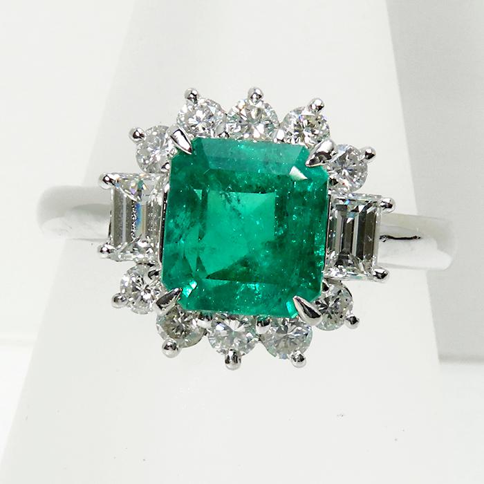 の*ん様 ☆超美品 エメラルドリング E0.62ct pt900 12.8号ダイ Pt900 1.88ctエメラルド リング】約5.9g コロンビア産 0.79ct