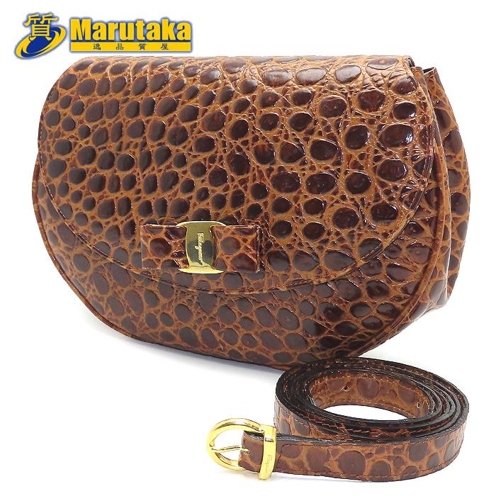 サルヴァトーレフェラガモ ショルダーバッグ ダブルガンチーニ クロコ