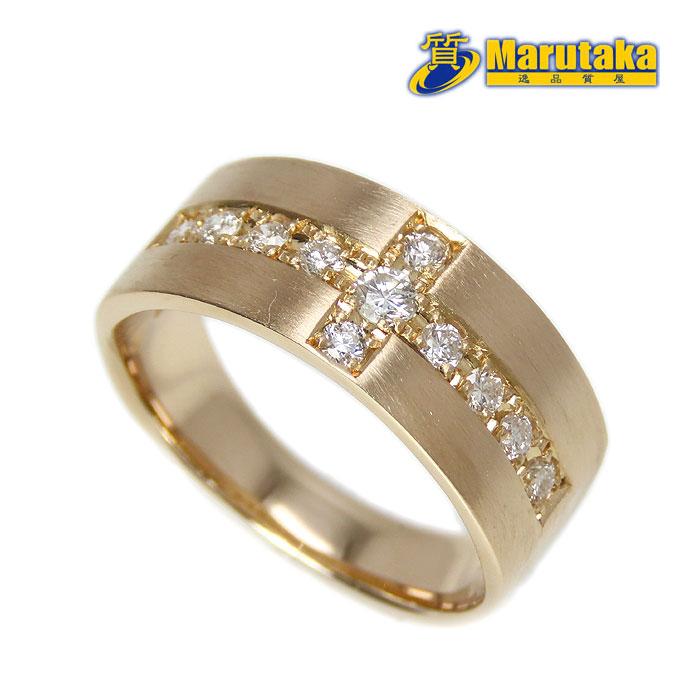 送料無料 K18PG ダイヤモンド リング 12.5号 指輪 十字 クロス  