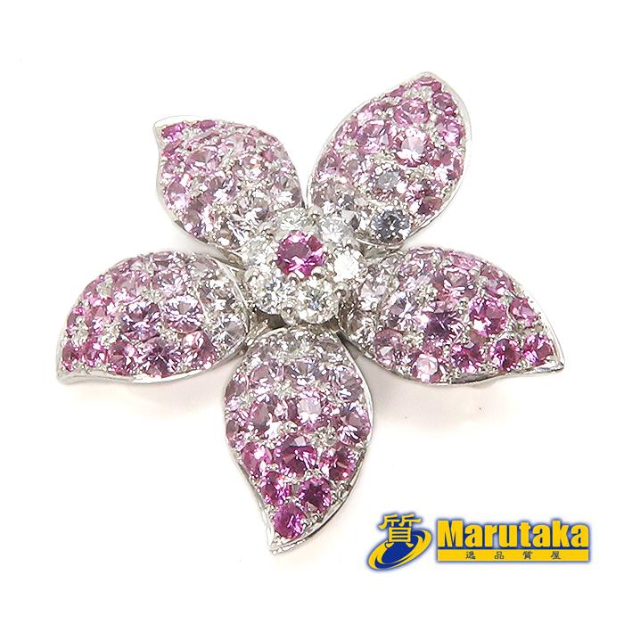 K18WG お花 ブローチ】 ピンクサファイア3.01ct ダイヤモンド0.26ct 