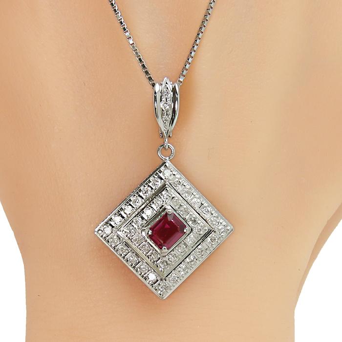 0.87ctルビー 0.79ctダイヤ Ptネックレス】約12.7g 約H3.9×W2.5cm K14 