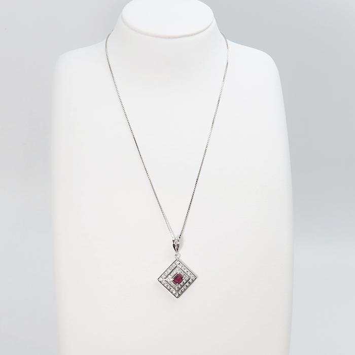 0.87ctルビー 0.79ctダイヤ Ptネックレス】約12.7g 約H3.9×W2.5cm K14 