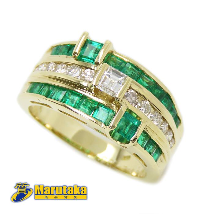 K18 リング】エメラルド ダイヤモンド 9号 指輪 鑑別書付 バケット