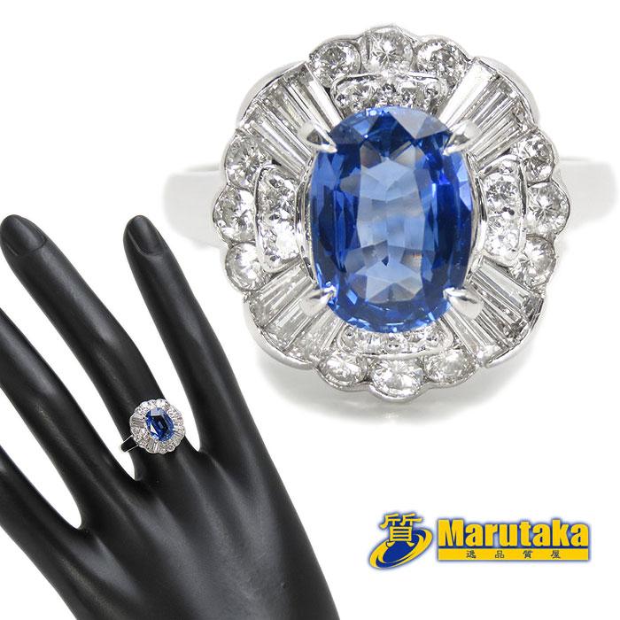 送料無料 Pt900 1.83ct ブルーサファイア ダイヤモンドリング 12号