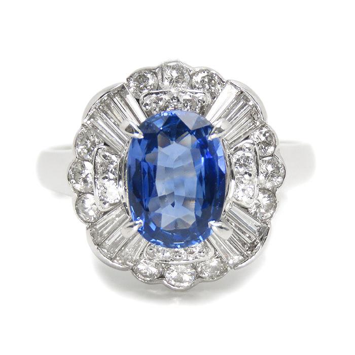 送料無料 Pt900 1.83ct ブルーサファイア ダイヤモンドリング 12号