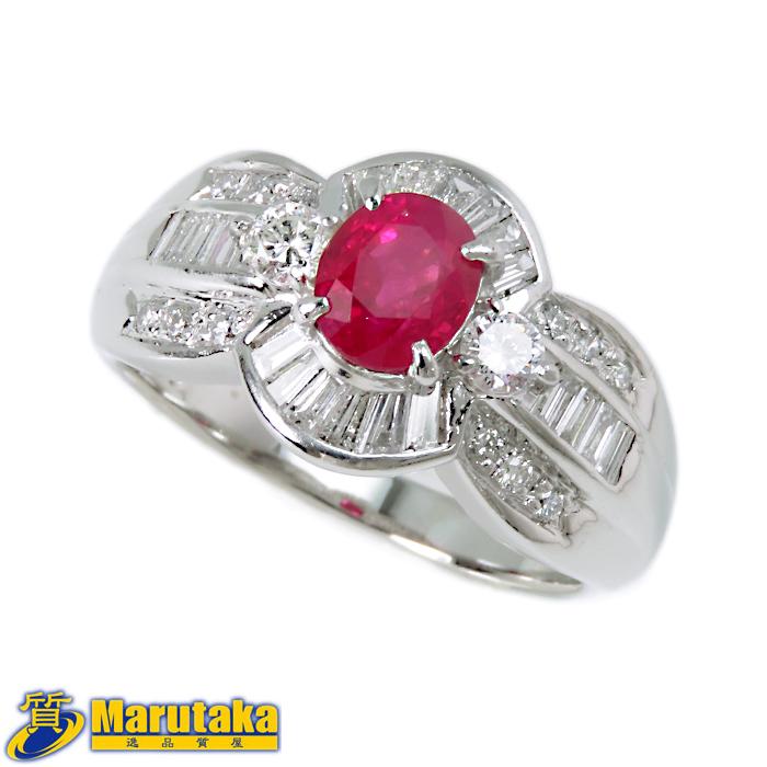 Pt900 1.10ctルビー リング】0.79ctダイヤモンド 約10.1g 鑑別書 15.5