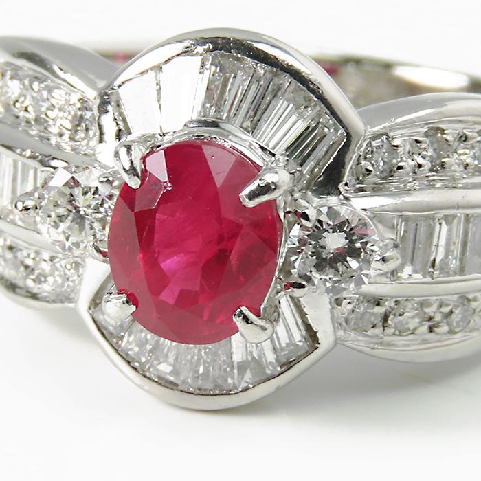 Pt900 1.10ctルビー リング】0.79ctダイヤモンド 約10.1g 鑑別書 15.5