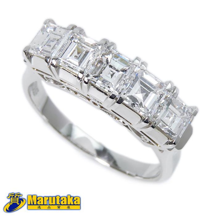 Pt900 ダイヤモンド 一文字リング】プラチナ 14号 指輪 鑑別書 5石合計