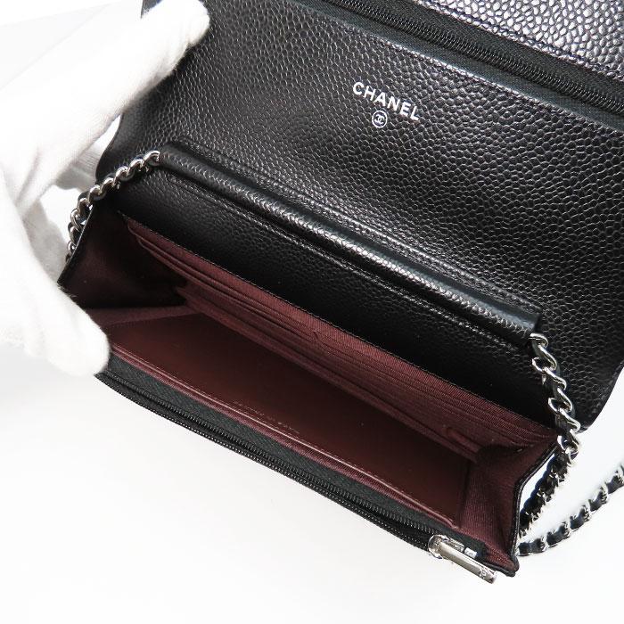 【美品】シャネル チェーンウォレット キャビアスキン ブラック シルバー金具 CHANEL（シャネル） 【シャネル】チェーンウォレット キャビアスキン