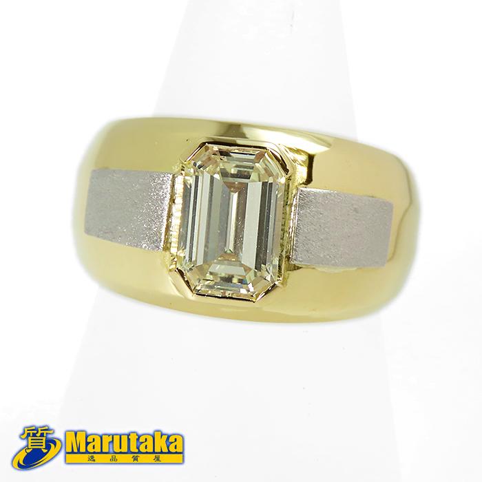 K18 Pt900 コンビ ダイヤモンド リング】2.246ct エメラルドカット 16