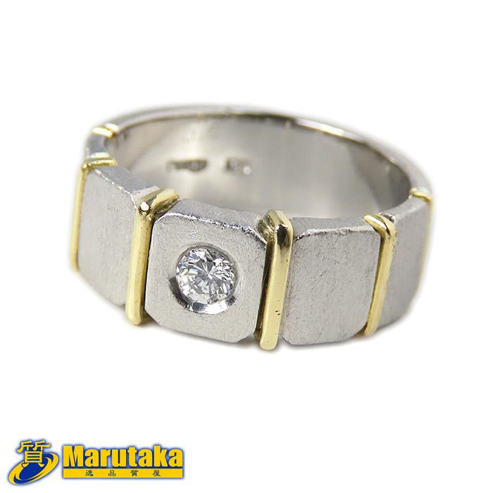 pt900 k18 ダイヤリング　　　17号 Pt900/K18 コンビ メンズ リング】17号 0.16ctダイヤモンド プラチナ