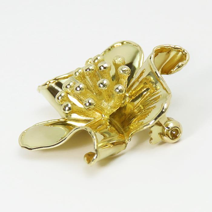 【750 フラワー ブローチ】K18 18金 イエローゴールド レディース ジュエリー アクセサリー 花 上品 エレガント ワンポイント 中古_2