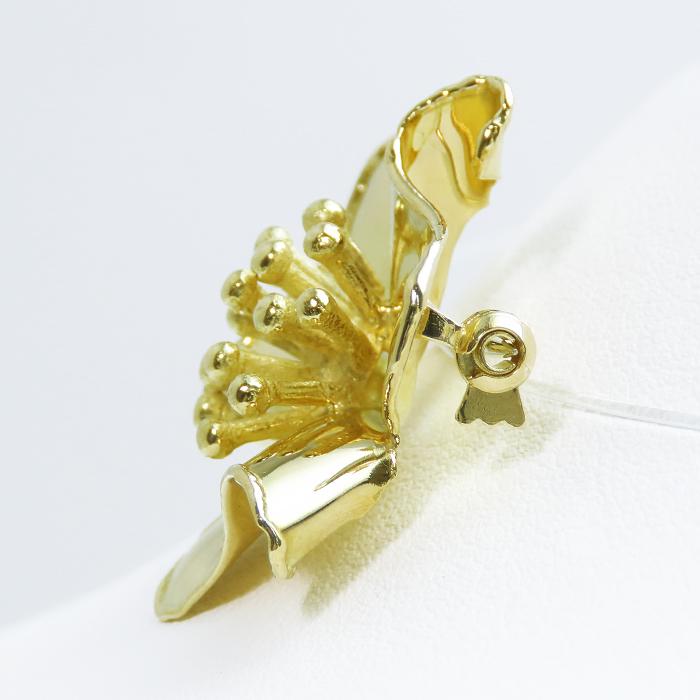 【750 フラワー ブローチ】K18 18金 イエローゴールド レディース ジュエリー アクセサリー 花 上品 エレガント ワンポイント 中古_3