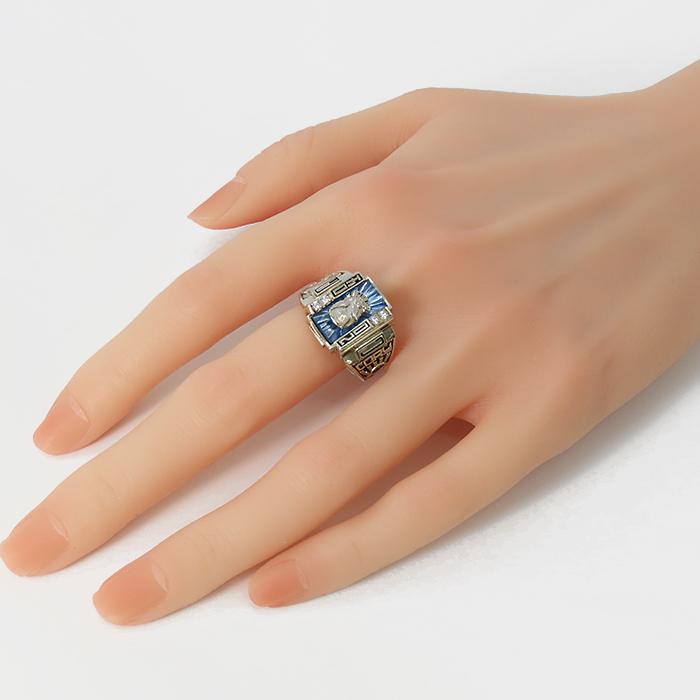 カレッジリング】JOSTENS ジャスティンズ社製 約20.5号 14K 青石 透明