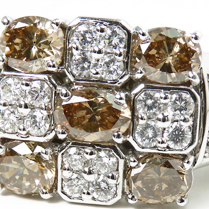 Pt900 2.07ctブラウンダイヤ 1.04ctダイヤ リング】約17.8g 12号