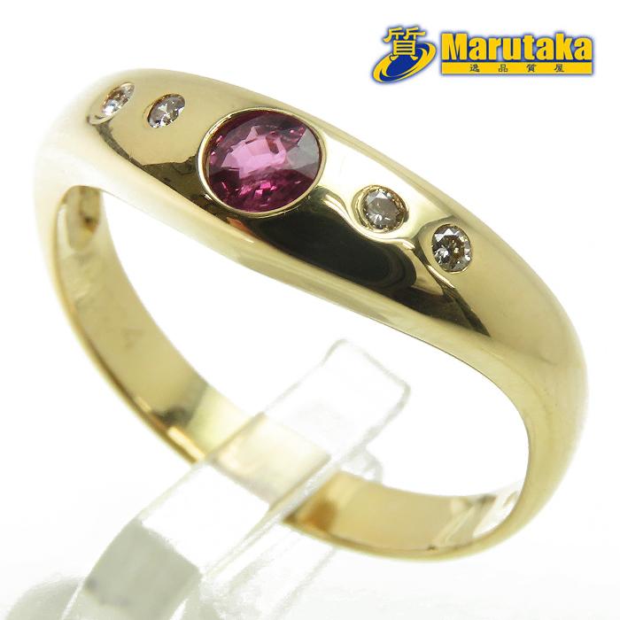 K18 ダイヤモンド ルビー リング 】 指輪 18金 0.04ct 2.9g #11.5 