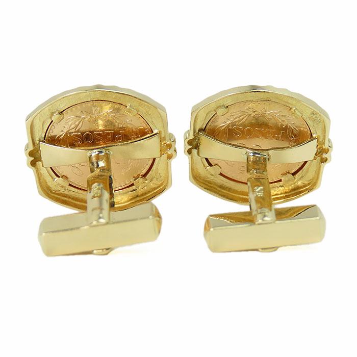 送料無料 K18 カフス コイン メキシコ ペソコイン K21.6金貨 DOS