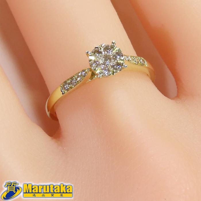 K18 0.30ctダイヤモンド リング】1.7g 16号 指輪 18金イエローゴールド
