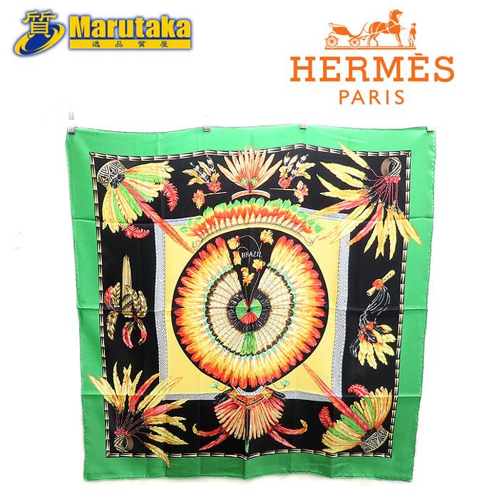 HERMES エルメス　カレ90　スカーフ　BRAZIL　ブラジル　シルク100 HERMES 【エルメス】スカーフ カレ90 ブラジル グリーン