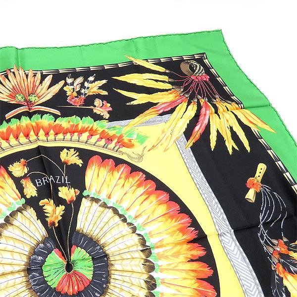 HERMES エルメス　カレ90　スカーフ　BRAZIL　ブラジル　シルク100 HERMES 【エルメス】スカーフ カレ90 ブラジル グリーン