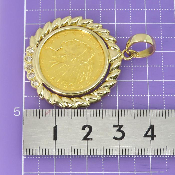 K18枠 K21.6コイン ペンダントトップ】1915年 リバティコイン 5ドル