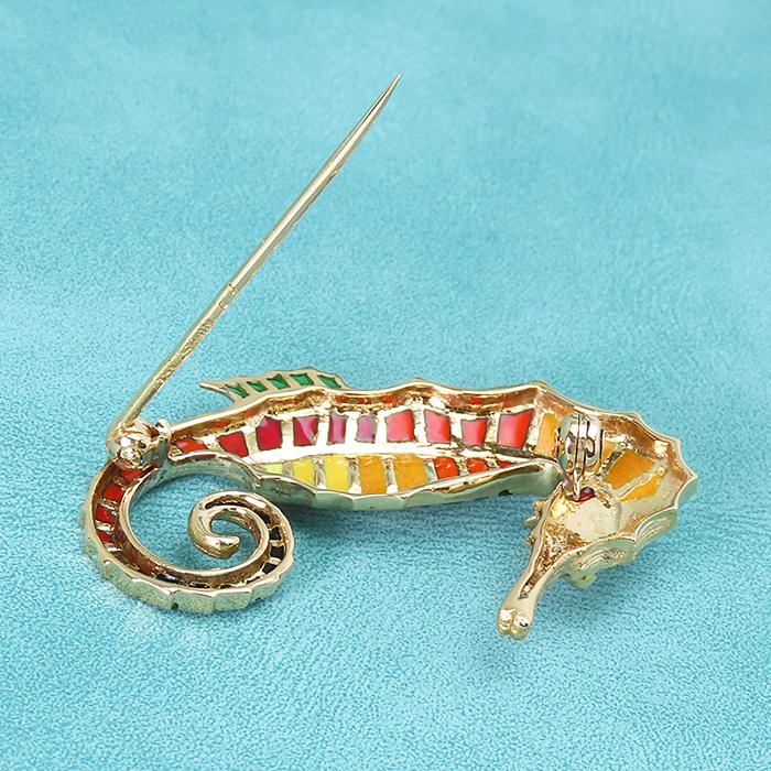 18K 七宝 ブローチ】約5.8g タツノオトシゴ 約4cm 18金イエロー