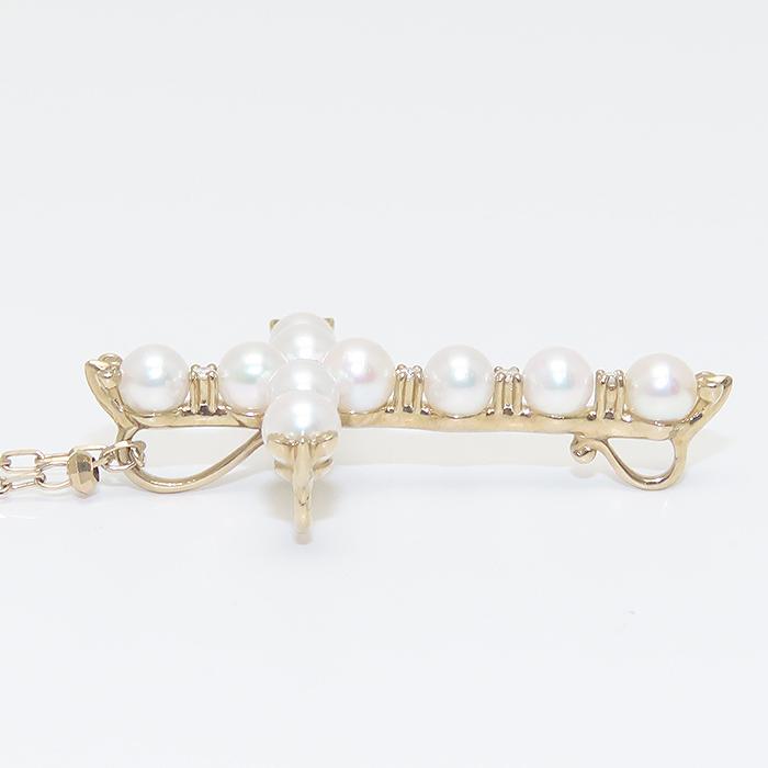 クロス モチーフ パール ダイヤモンド ネックレス K18 50cm 0.04ct 3.8g 十字架 真珠 750 YG 逸品質屋 丸高 尼崎市 Au 18K_4