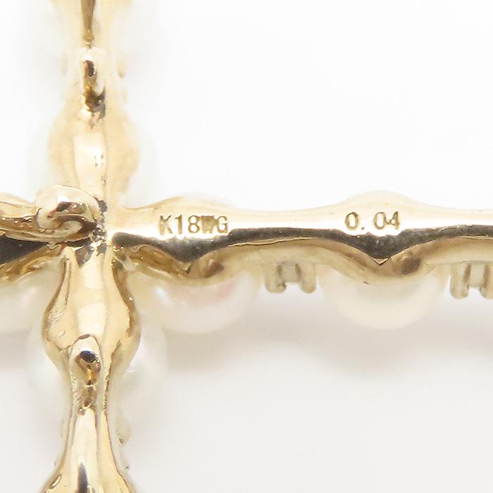 クロス モチーフ パール ダイヤモンド ネックレス K18 50cm 0.04ct 3.8g 十字架 真珠 750 YG 逸品質屋 丸高 尼崎市 Au 18K_7