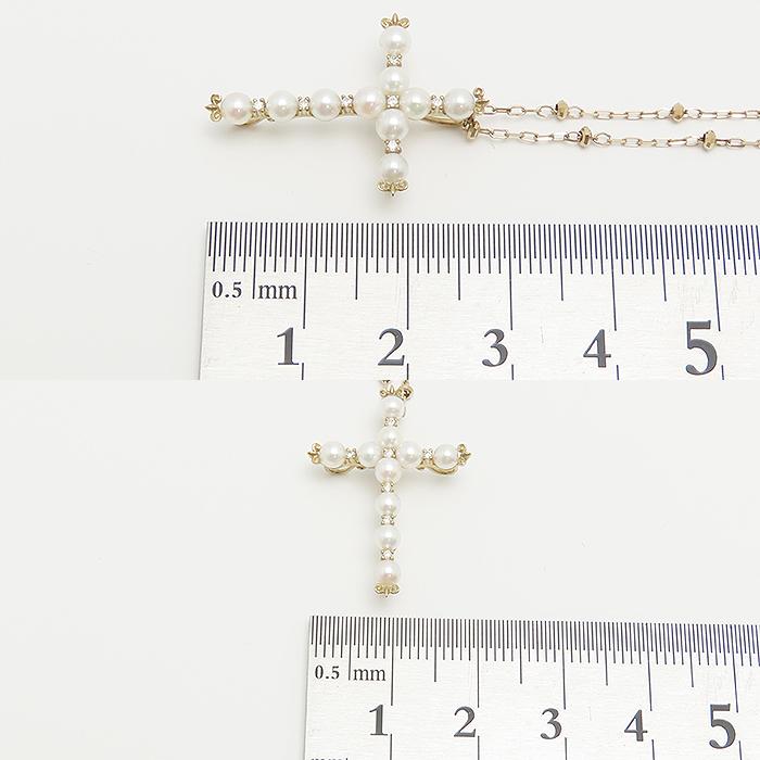 クロス モチーフ パール ダイヤモンド ネックレス K18 50cm 0.04ct 3.8g 十字架 真珠 750 YG 逸品質屋 丸高 尼崎市 Au 18K_8