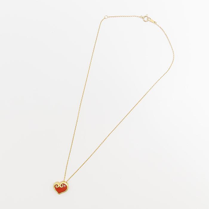 ハート モチーフ カーネリアン ネックレス K18 40cm 3.8g レッド 750 YG 逸品質屋 丸高 尼崎市 レディース Au 18K_2