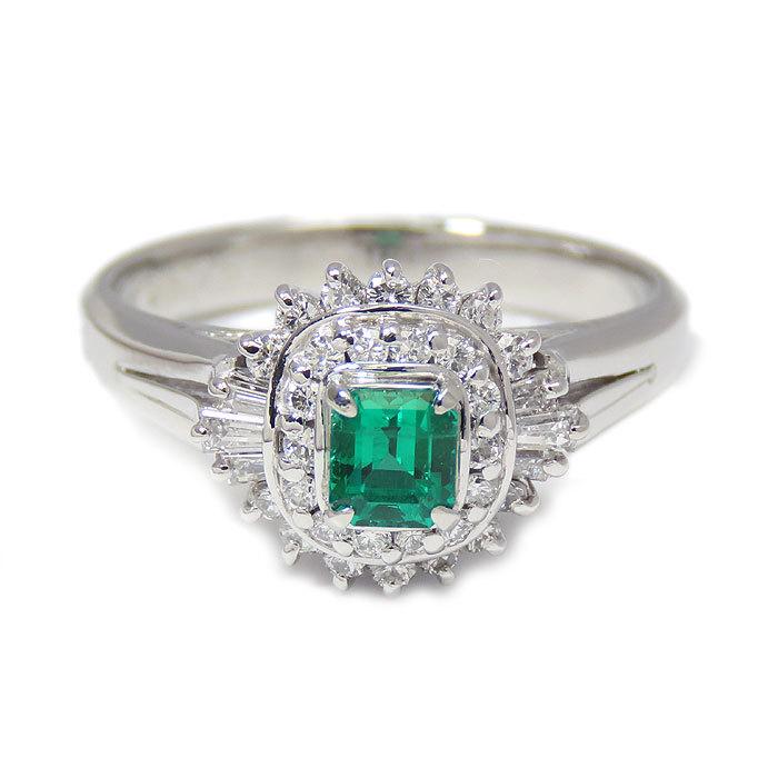 エメラルド ダイヤモンド プラチナ リング 12.5号 Pt900 E0.34ct D0.38ct 指輪 逸品質屋 丸高  a1-1124の画像