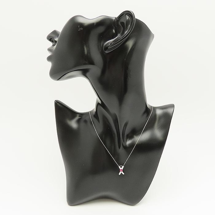 クロス モチーフ ルビー ダイヤモンド ネックレス K18 WG 750 レッド 