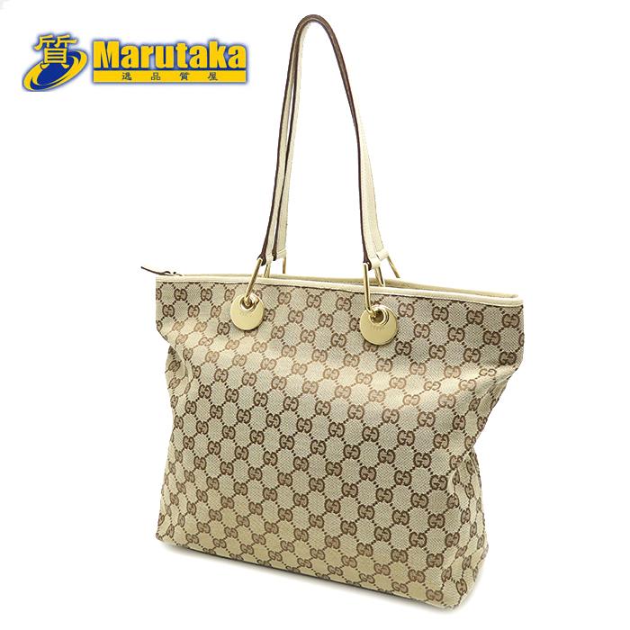 GUCCI グッチ トートバッグ GGキャンバス レザー ホワイト×ベージュ GUCCI（グッチ） トートバッグ 140274 キャンバス レザー ホワイト GG