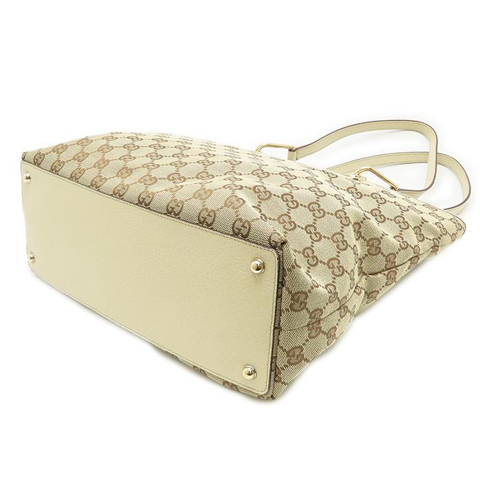 GUCCI グッチ トートバッグ GGキャンバス レザー ホワイト×ベージュ GUCCI（グッチ） トートバッグ 140274 キャンバス レザー ホワイト GG