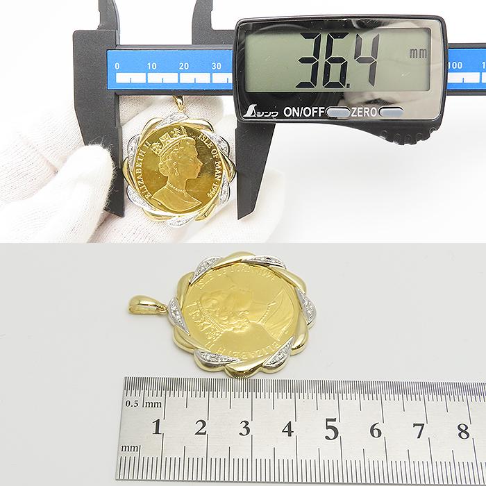 クラウンコイン ダイヤモンド ペンダント トップ K24 K18 Pt900 1/2oz