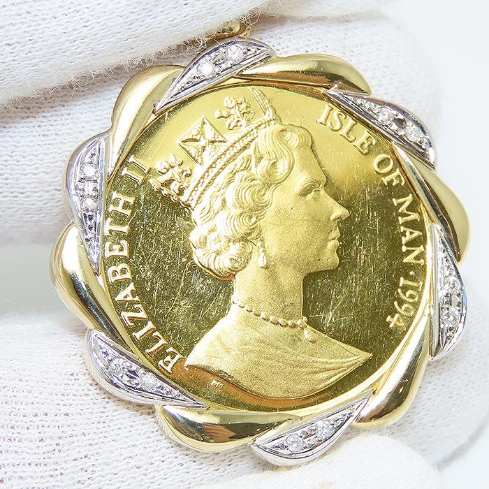 クラウンコイン ダイヤモンド ペンダント トップ K24 K18 Pt900 1/2oz